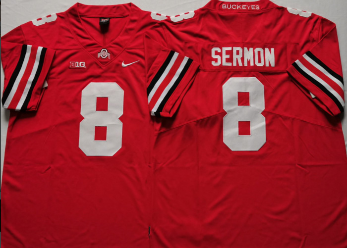 Men's Ohio State Buckeyes #8 Trey Sermon Red Stitched NCAA Jersey