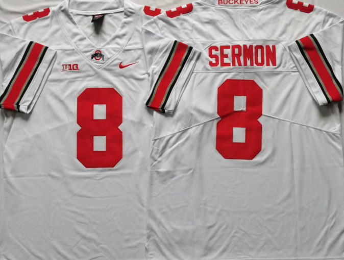 Men's Ohio State Buckeyes #8 Trey Sermon White Stitched NCAA Jersey