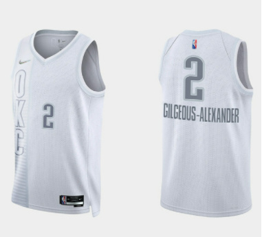 Men's Oklahoma City Thunder #2 Shai Gilgeous-Alexander 2021 22 City Edition White 75th Anniversary Stitched Basketball Jersey