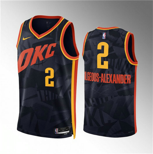 Men's Oklahoma City Thunder #2 Shai Gilgeous-Alexander Black 2023 24 City Edition Stitched Basketball Jersey