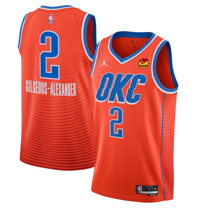 Men's Oklahoma City Thunder #2 Shai Gilgeous-Alexander Orange Statement Edition Stitched Basketball Jersey