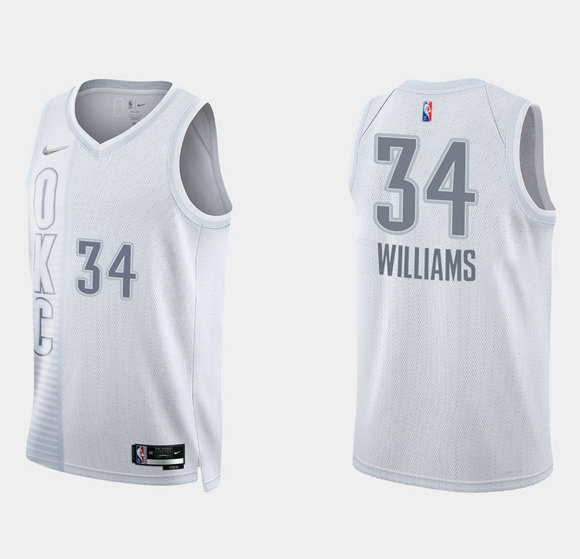 Men's Oklahoma City Thunder #34 Kenrich Williams 2021 22 City Edition White 75th Anniversary Stitched Basketball Jersey
