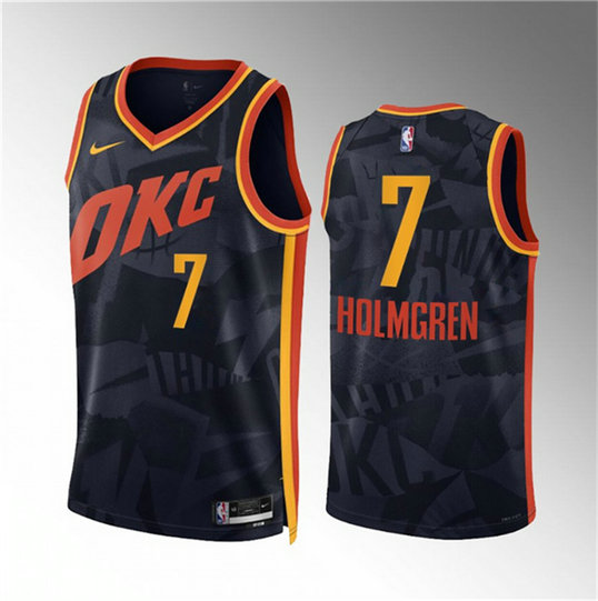 Men's Oklahoma City Thunder #7 Chet Holmgren Black 2023 24 City Edition Stitched Basketball Jersey