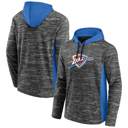 Men's Oklahoma City Thunder Heathered Charcoal Blue Instant Replay Color Block Pullover Hoodie