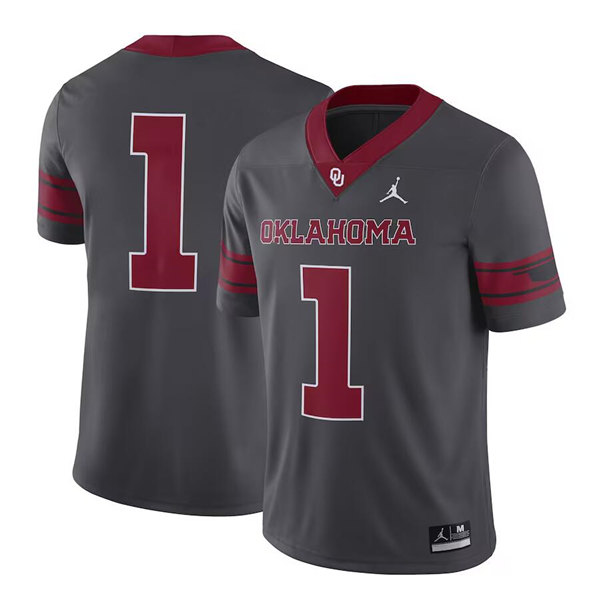 Men's Oklahoma Sooners #1 Anthracite Grey Stitched Game Jersey