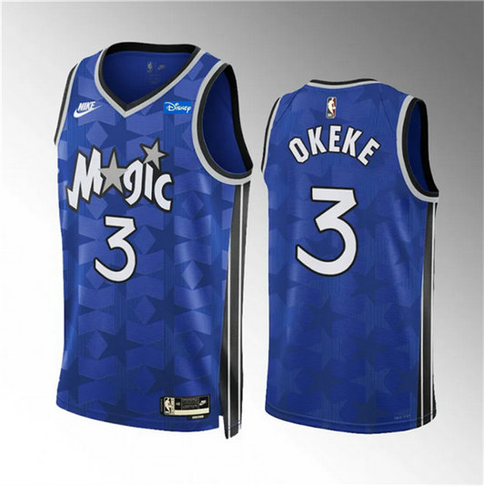 Men's Orlando Magic #3 Chuma Okeke Blue 2023 24 Classic Edition Stitched Basketball Jersey