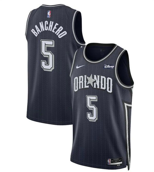 Men's Orlando Magic #5 Paolo Banchero Navy 2023 24 City Edition Stitched Basketball Jersey