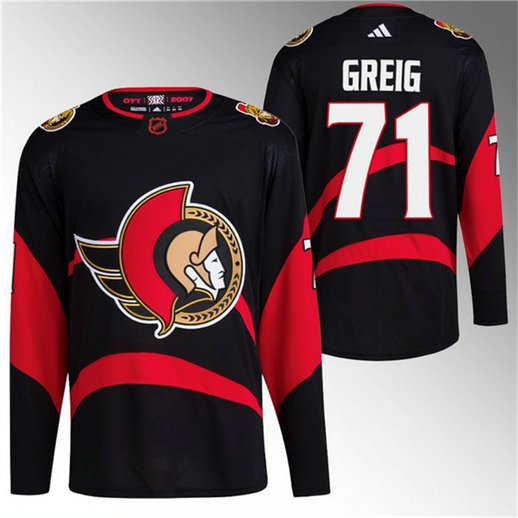 Men's Ottawa Senators #71 Ridly Greig Black Reverse Retro Stitched Jersey