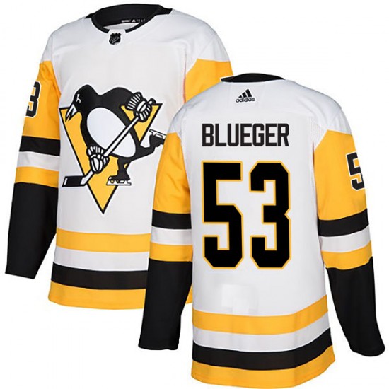 Men's Penguins #53 Teddy Blueger White Authentic Stitched Hockey Jersey