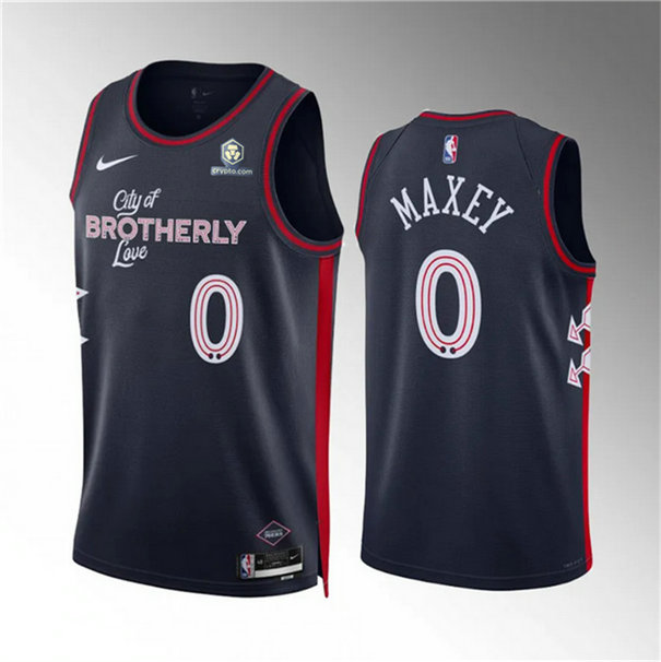 Men's Philadelphia 76ers #0 Tyrese Maxey Navy 2023 24 City Edition Stitched Jersey