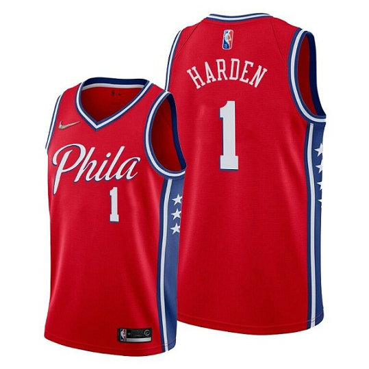 Men's Philadelphia 76ers #1 James Harden Red Statement Edition Stitched Jersey