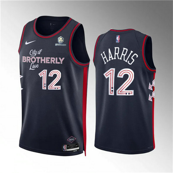 Men's Philadelphia 76ers #12 Tobias Harris Navy 2023 24 City Edition Stitched Jersey