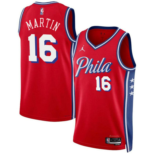 Men's Philadelphia 76ers #16 Caleb Martin Red Statement Edition Stitched Jersey
