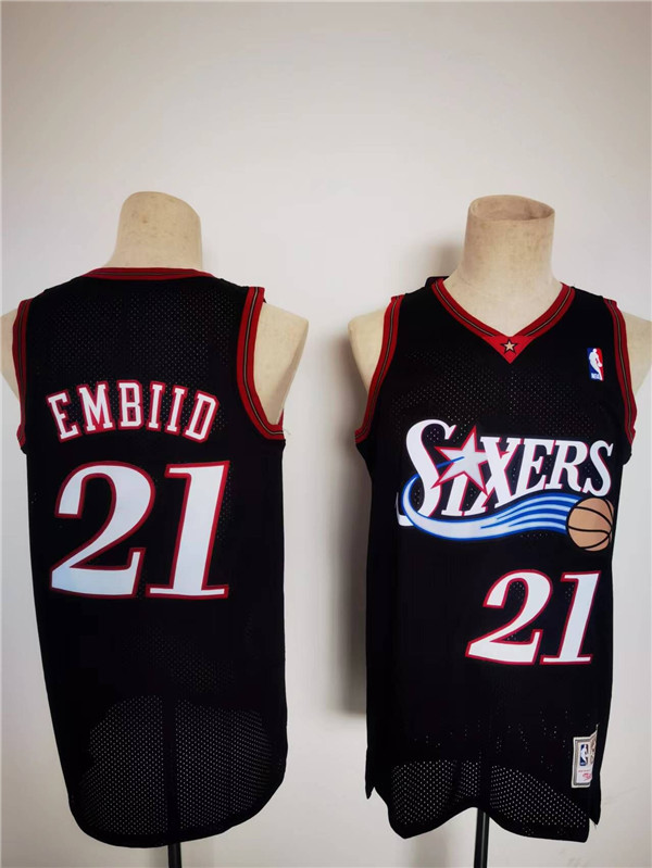 Men's Philadelphia 76ers #21 Joel Embiid Mitchell & Ness Black Classics Stitched Basketball Jersey