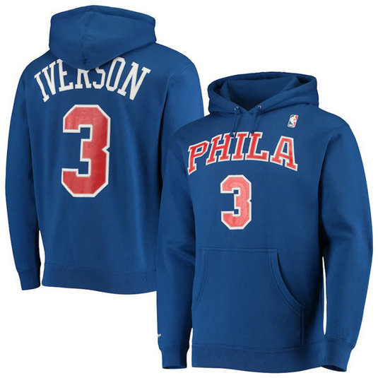 Men's Philadelphia 76ers #3 Allen Iverson 2021 Blue Pullover Hoodie