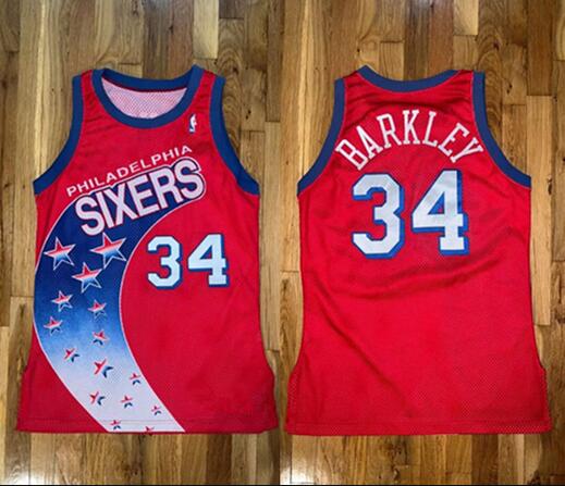 Men's Philadelphia 76ers #34 Charles Barkley Red Champion Stitched Basketball Jersey