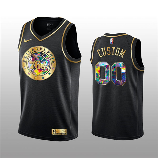 Men's Philadelphia 76ers Active Player Custom 2021 22 Black Golden Edition 75th Anniversary Diamond Logo Stitched Basketball Jersey