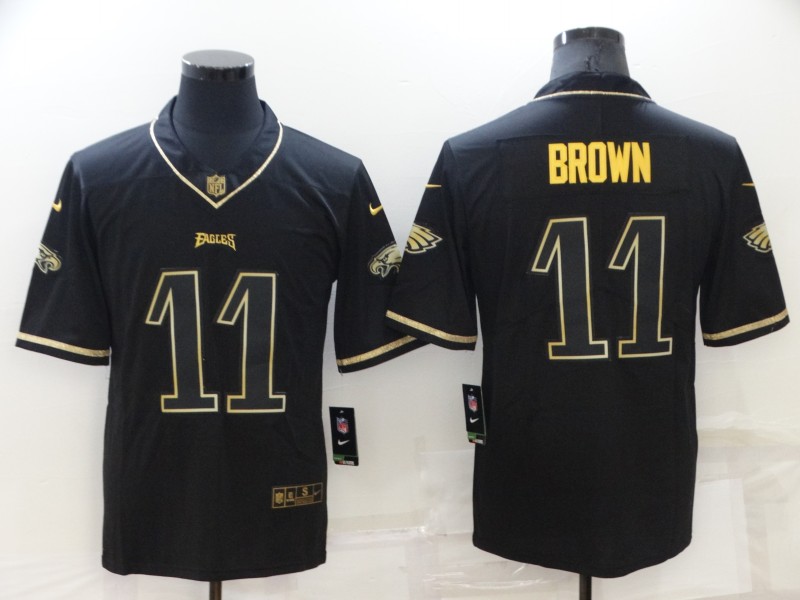 Men's Philadelphia Eagles #11 A. J. Brown Black Gold Salute To Service Limited Stitched Jersey