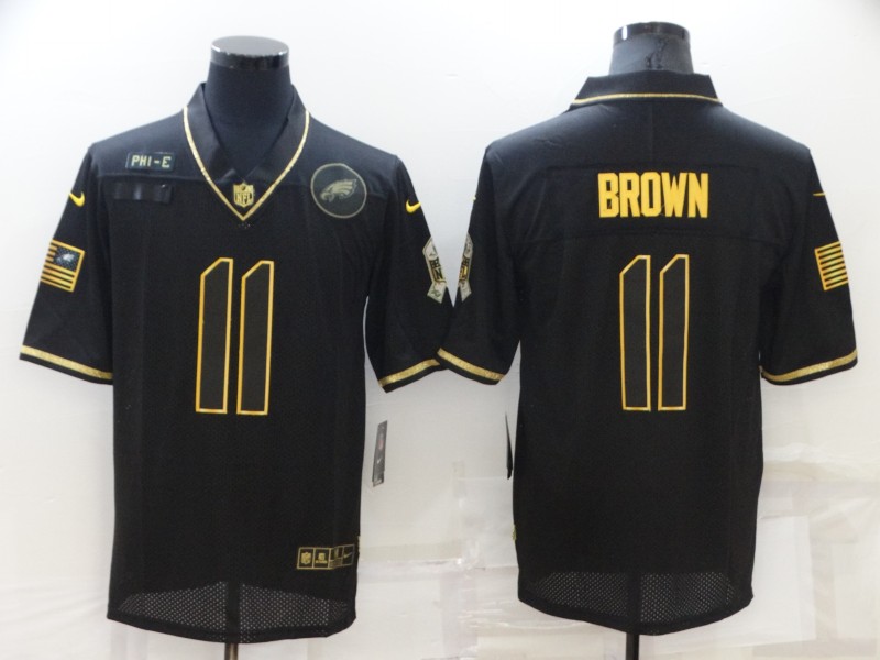 Men's Philadelphia Eagles #11 A. J. Brown Black Gold Salute To Service Limited Stitched Jerseys