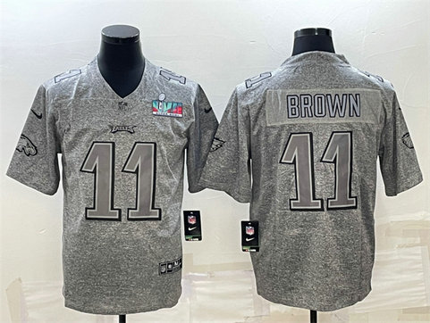 Men's Philadelphia Eagles #11 A. J. Brown Grey Super Bowl LVII Patch Stitched Jersey
