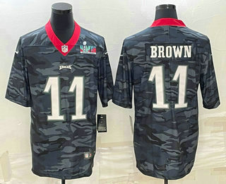 Men's Philadelphia Eagles #11 AJ Brown Camo Super Bowl LVII Patch Limited Stitched Jersey