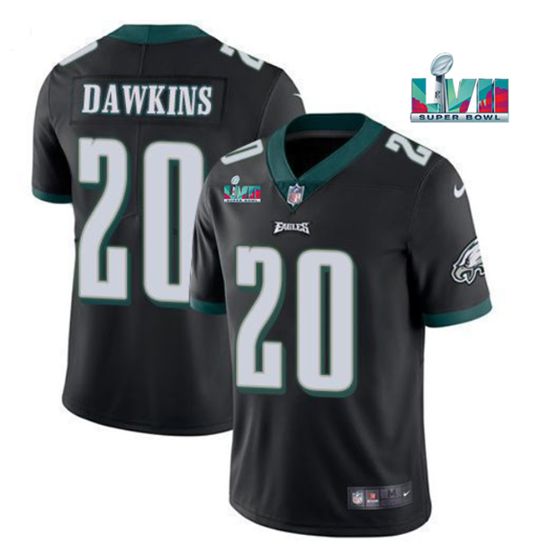 Men's Philadelphia Eagles #20 Brian Dawkins Black Super Bowl LVII Patch Vapor Untouchable Limited Stitched Jersey