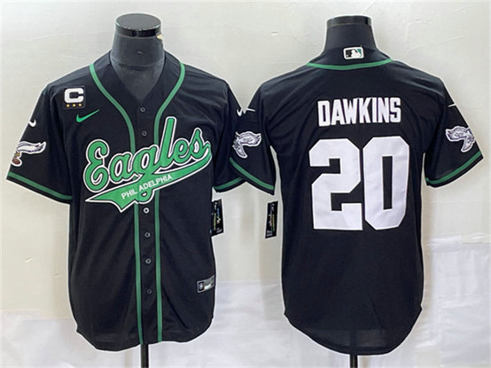 Men's Philadelphia Eagles #20 Brian Dawkins Black With C Patch Cool Base Stitched Baseball Jersey