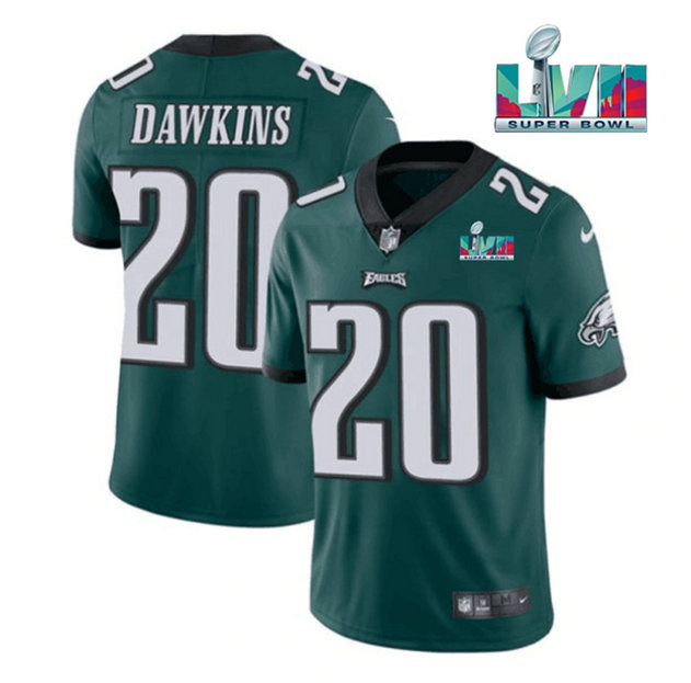 Men's Philadelphia Eagles #20 Brian Dawkins Green Super Bowl LVII Patch Vapor Untouchable Limited Stitched Jersey