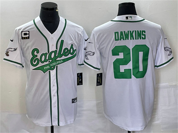 Men's Philadelphia Eagles #20 Brian Dawkins White With C Patch Cool Base Stitched Baseball Jersey