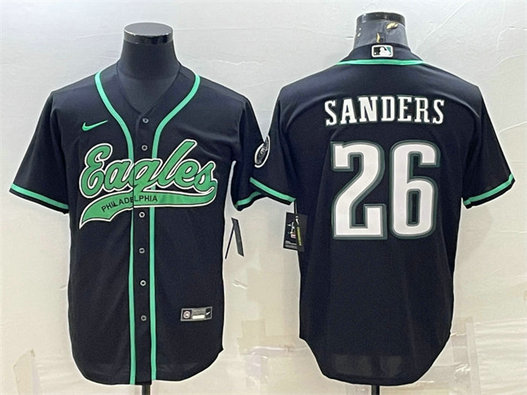 Men's Philadelphia Eagles #26 Miles Sanders Black With Patch Cool Base Stitched Baseball Jersey