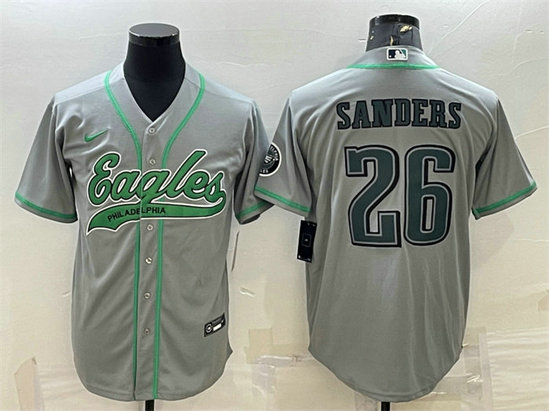 Men's Philadelphia Eagles #26 Miles Sanders Gray With Patch Cool Base Stitched Baseball JerseyS