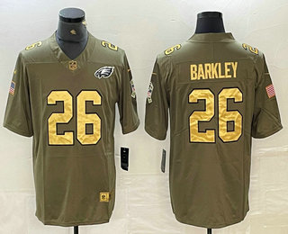 Men's Philadelphia Eagles #26 Saquon Barkley Olive with Gold 2017 Salute To Service Stitched NFL Nike Limited Jersey