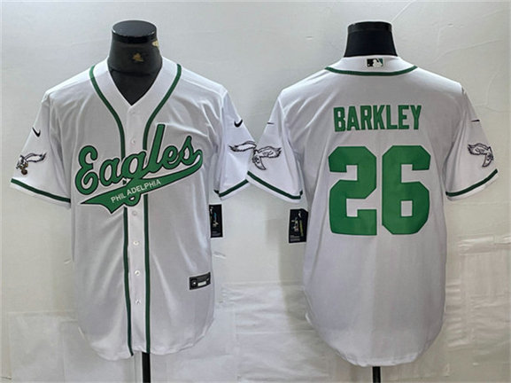 Men's Philadelphia Eagles #26 Saquon Barkley White Cool Base Baseball Stitched Jerseys