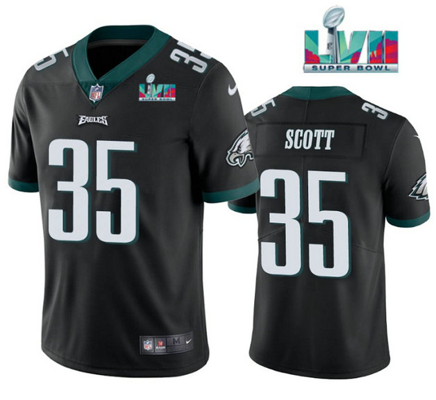 Men's Philadelphia Eagles #35 Boston Scott Black Super Bowl LVII Patch Vapor Untouchable Limited Stitched