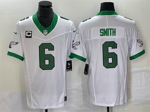 Men's Philadelphia Eagles #6 DeVonta Smith White 2023 F.U.S.E. With C Patch Vapor Untouchable Stitched Football Jersey