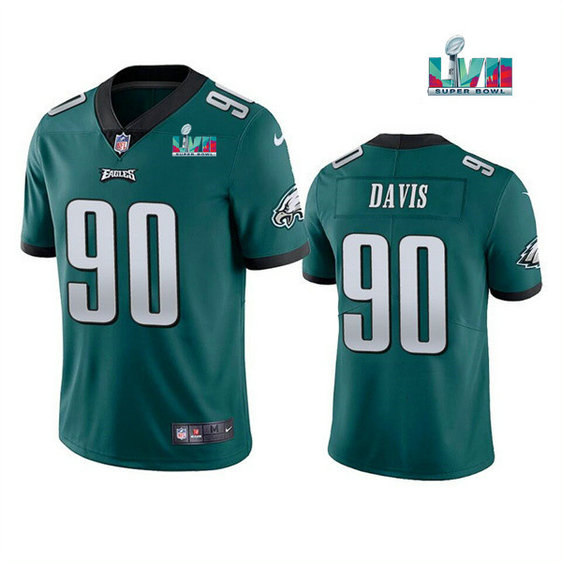 Men's Philadelphia Eagles #90 Jordan Davis Green Super Bowl LVII Patch Vapor Untouchable Limited Stitched Jersey