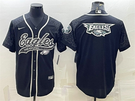 Men's Philadelphia Eagles Black Reflective Team Big Logo With Patch Cool Base Stitched Baseball Jersey