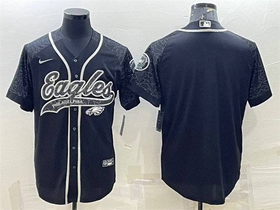 Men's Philadelphia Eagles Blank Black Reflective With Patch Cool Base Stitched Baseball Jersey