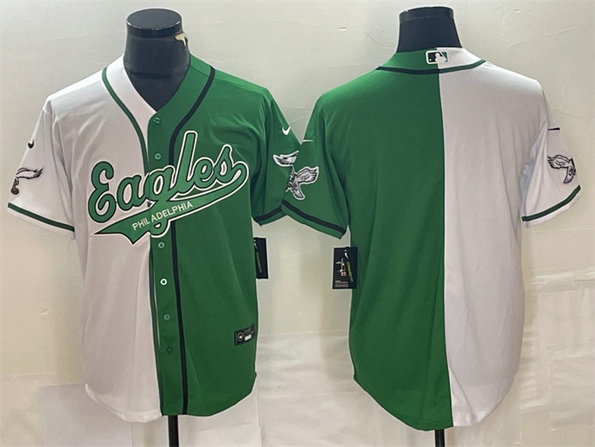 Men's Philadelphia Eagles Blank Green White Split Cool Base Stitched Baseball Jersey