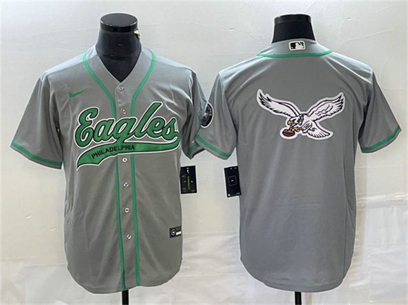 Men's Philadelphia Eagles Gray Team Big Logo Cool Base Stitched Baseball Jersey