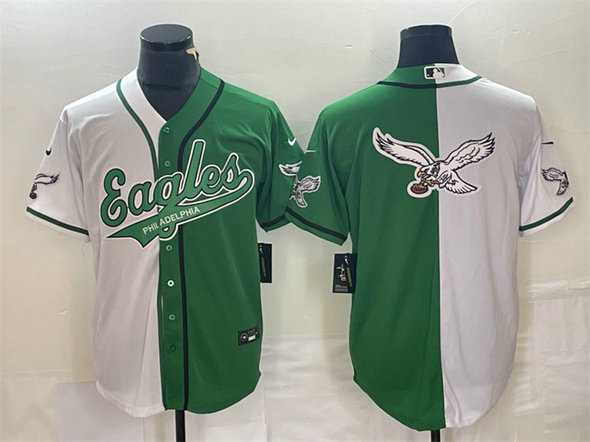 Men's Philadelphia Eagles Green White Split Team Big Logo Cool Base Stitched Baseball JerseyS