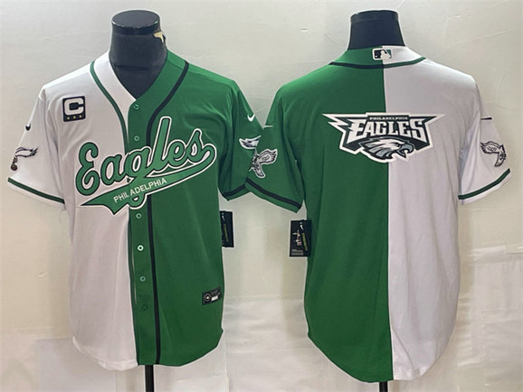 Men's Philadelphia Eagles Green White Split Team Big Logo With 3-Star C Patch Cool Base Stitched Baseball Jersey
