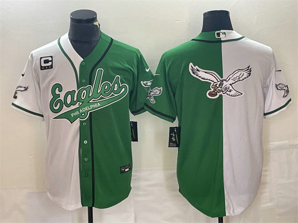 Men's Philadelphia Eagles Green White Split Team Big Logo With 3-Star C Patch Cool Base Stitched Baseball JerseyS
