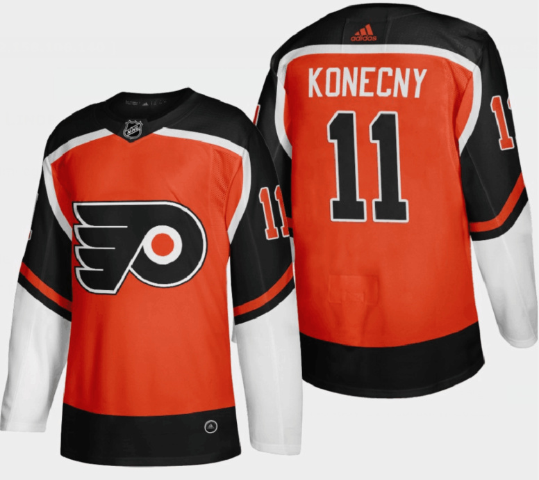 Men's Philadelphia Flyers #11 Travis Konecny 2021 Orange Reverse Retro Stitched Jersey