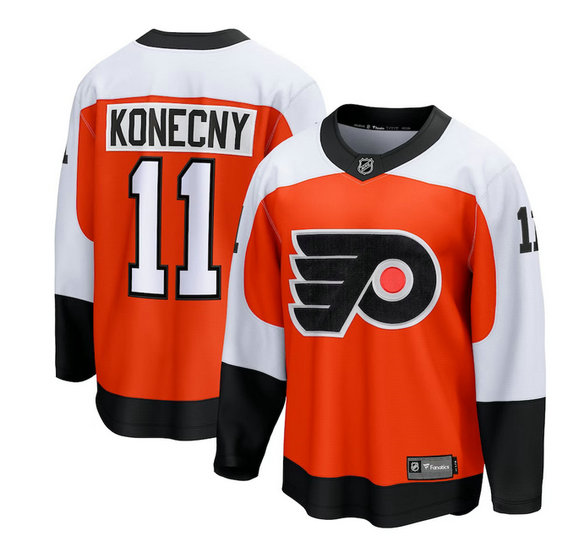 Men's Philadelphia Flyers #11 Travis Konecny Orange Stitched Jersey