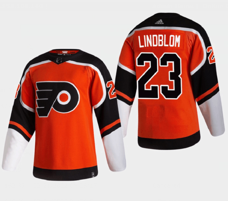 Men's Philadelphia Flyers #23 Oskar Lindblom 2021 Orange Reverse Retro Stitched Jersey
