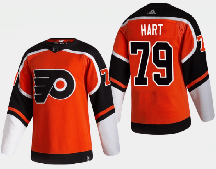 Men's Philadelphia Flyers #79 Carter Hart 2021 Orange Reverse Retro Stitched Jersey
