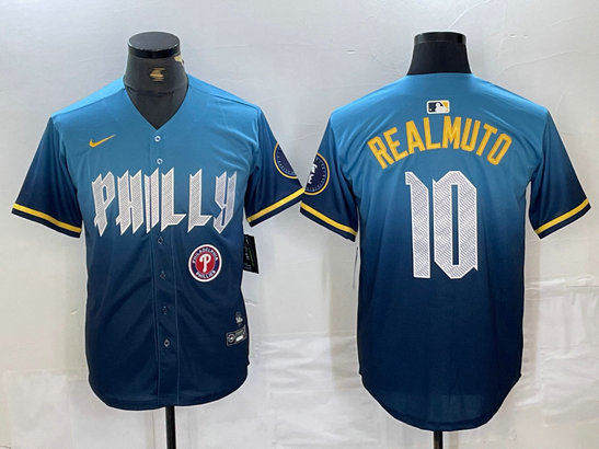 Men's Philadelphia Phillies #10 J.T. Realmuto Blue 2024 City Connect Limited Stitched Jersey