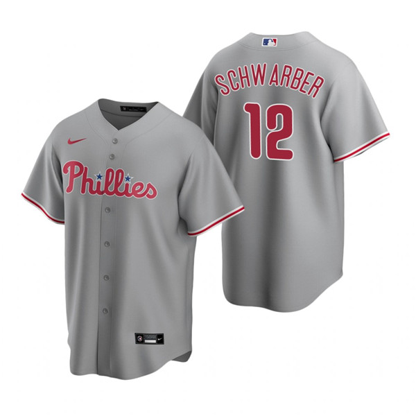 Men's Philadelphia Phillies #12 Kyle Schwarber Grey Cool Base Stitched Jersey