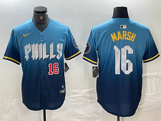 Men's Philadelphia Phillies #16 Brandon Marsh Blue 2024 City Connect Limited Stitched Jersey 1